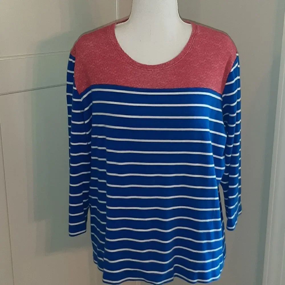 Kim Rogers Womens XL Red White and Blue Top